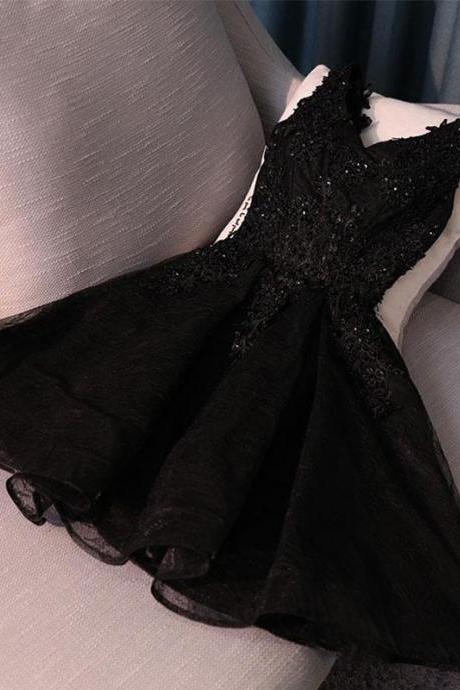 Black V Neck Lace Short Prom Dress,homecoming Dresses,homecoming Dresses