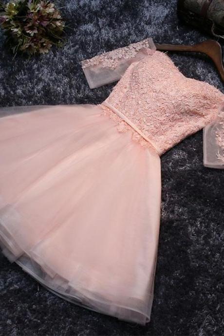 Pink Lace Tulle A Line Short Prom Dress,homecoming Dresses