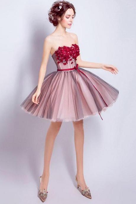 A Line Sweetheart Neck Tulle Mini Prom Dress,homecoming Dress