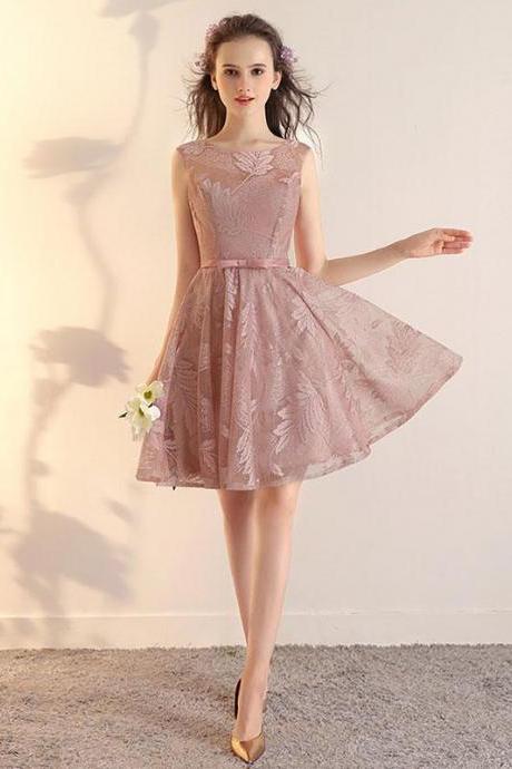 Pink Lace Short Prom Dress,pink Short Bridesmaid Dress
