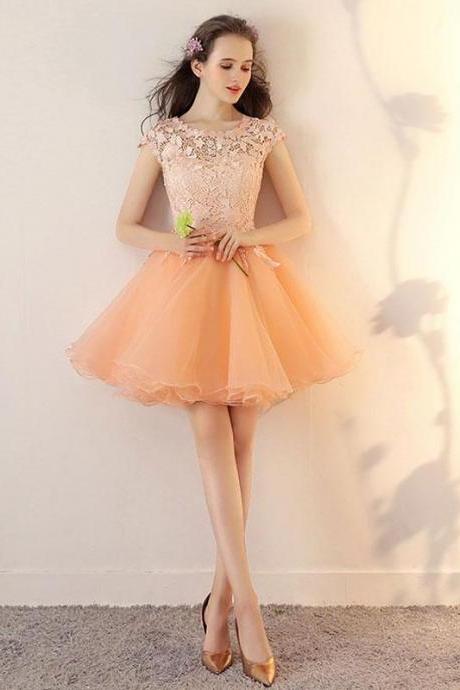 Champagne Tulle Lace Short Prom Dress,champagne Homecoming Dress
