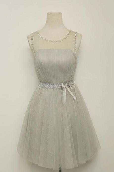 Cute A Line Gray Tulle Short Prom Dress,homecoming Dresses