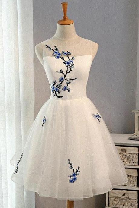 White A-line Tulle Short Prom Dress,white Evening Dress