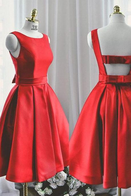 Cute Red A Line Satin Short Prom Dress,red Evenig Dress