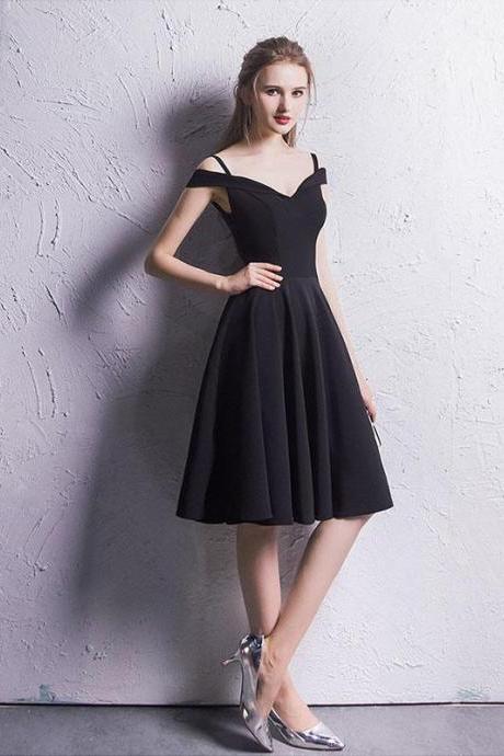 Simple Black Chiffon Short Prom Dress,homecoming Dress