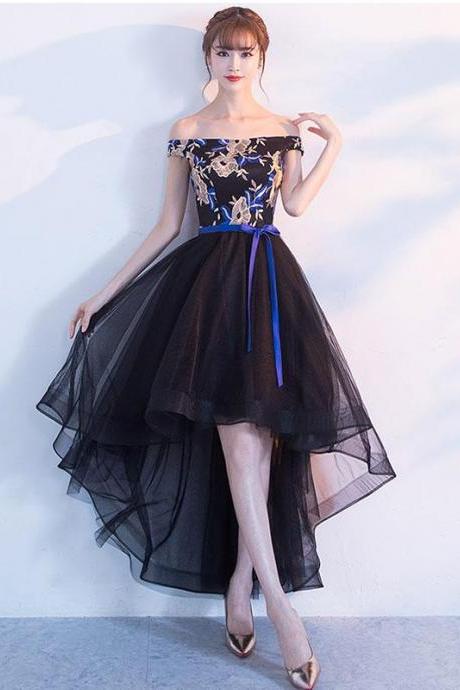 Black Lace Tulle High Low Prom Dress,homecoming Dress