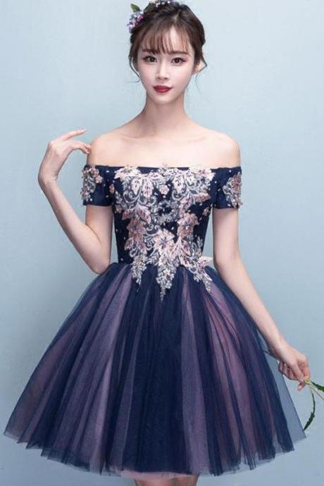 Cute Tulle Lace Off Shoulder Short Prom Dress,homecoming Dress