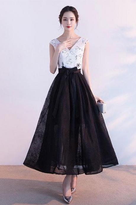 Black V Neck Lace Tulle Short Prom Dress,black Evening Dress