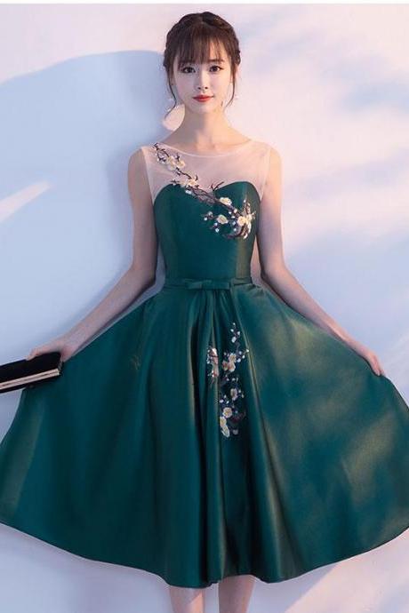 Green Round Neck Lace Short Prom Dress,homecoming Dress