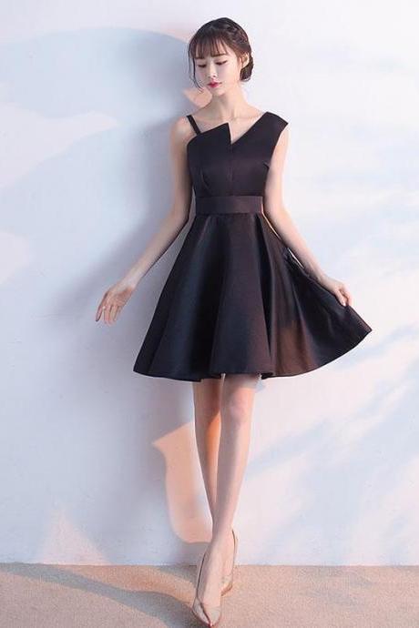 Simple black satin short prom dress,homecoming dress