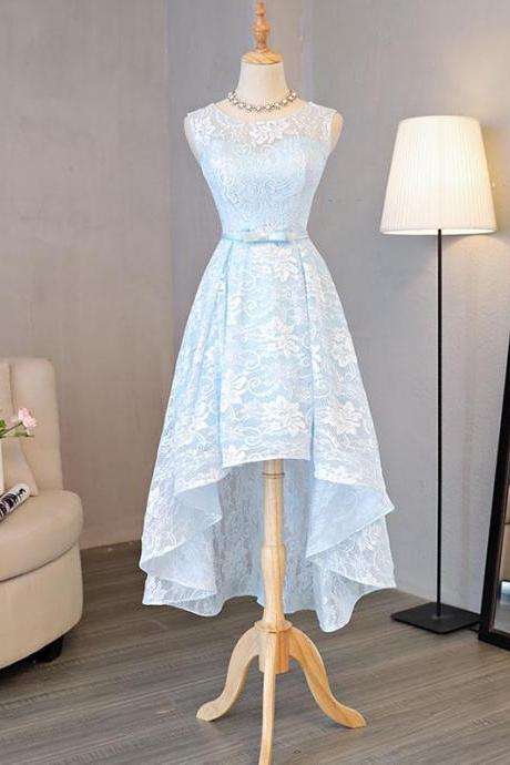 Light Blue Lace High Low Prom Dress,homecoming Dress