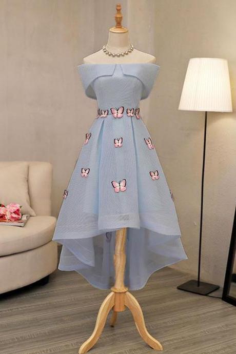 Gray Blue High Low Prom Dress,gray Blue Homecoming Dress