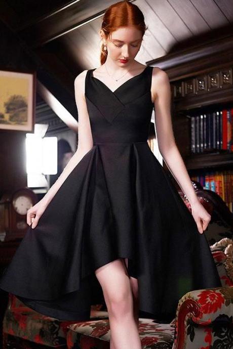 Stylish Black V Neck Irregular Short Prom Dress,homecoming Dress