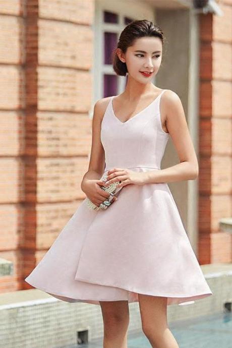 Stylish Pink V Neck Irregular Short Prom Dress,homecoming Dress