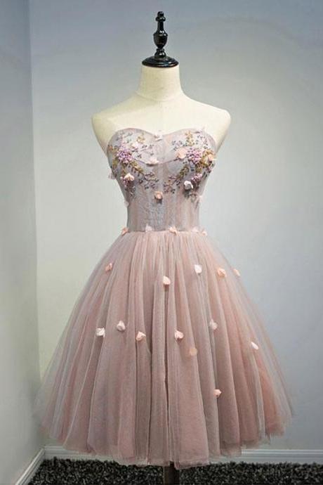 Pink Sweetheart Neck Tulle Short Prom Dress,pink Homecoming Dress