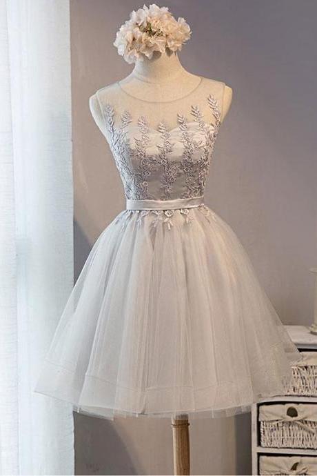 Cute Gray Lace Tulle Short Prom Dress,homecoming Dress