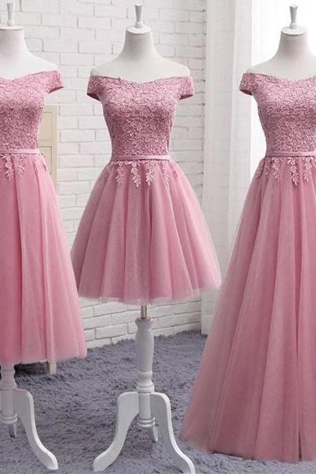 Pink A Line Lace Off Shoulder Prom Dress,lace Evening Dresses