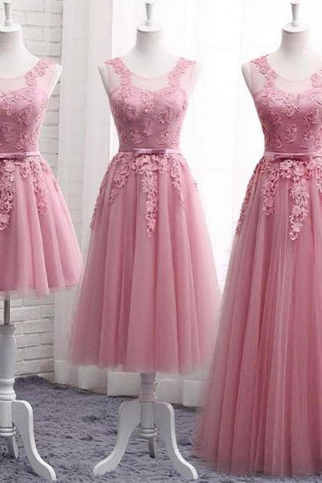 Pink Round Neck Lace Tulle Prom Dress,lace Evening Dresses,maxi Dress
