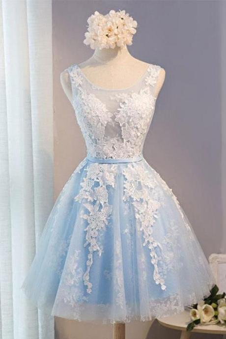 Blue V Neck Tulle Short Prom Dress,blue Homecoming Dress