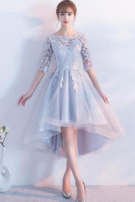 Gray Lace Tulle High Low Prom Dress,lace Evening Dress
