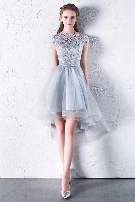 Gray Lace Tulle Short Prom Dress,gray Homecoming Dress