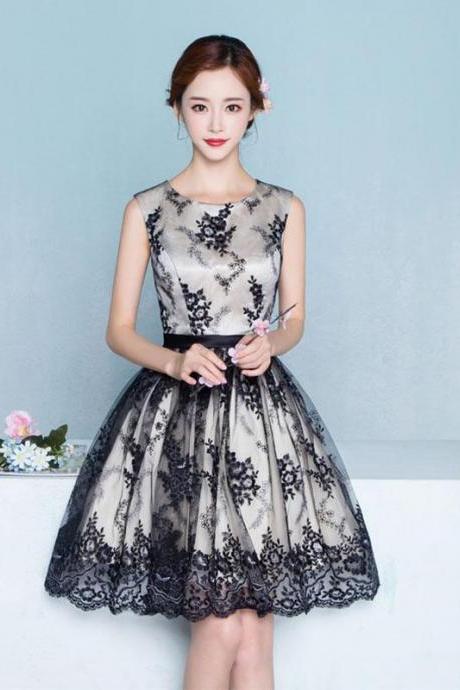 Black Lace Tulle A Line Short Prom Dress,homecoming Dress