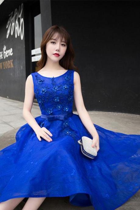 Royal Blue Lace A Line Short Prom Dress,evening Dress