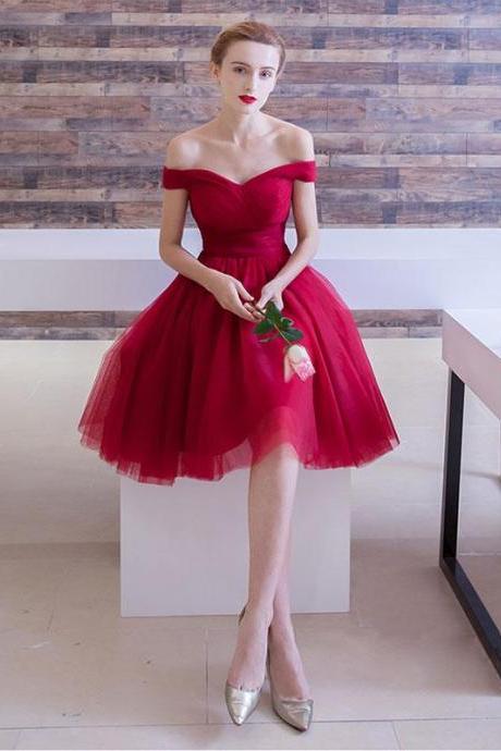 Simple Burgundy Tulle Short Prom Dress,homecoming Dress