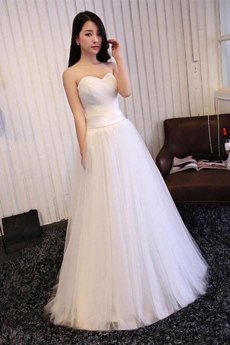 White Sweetheart Neck Tulle Long Prom Dress,wedding Dress