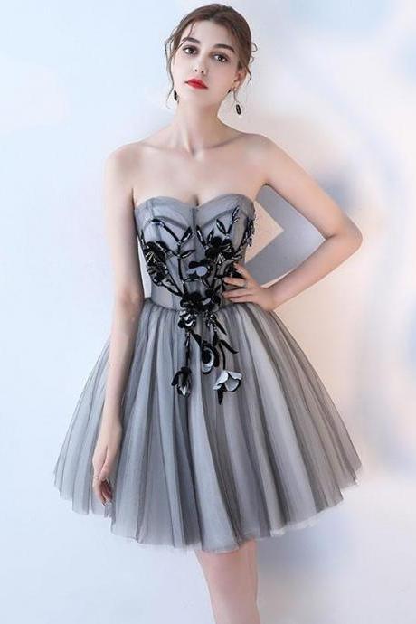 Simple Gray Tulle Short Prom Dress,gray Homecoming Dress