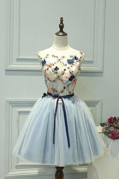 Gray Blue Tulle Short Prom Dress,tulle Homecoming Dress