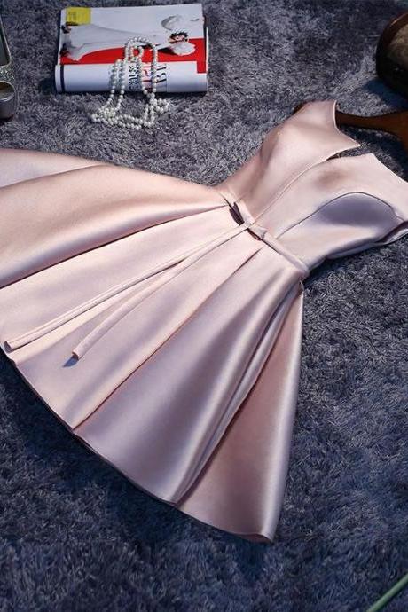 Simple Pink A Line Satin Short Prom Dress,homecoming Dress
