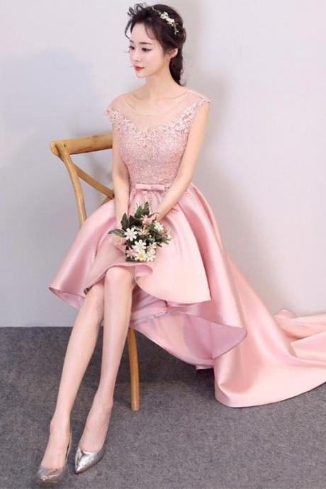 Pink High Low Lace Prom Dress,evening Dress