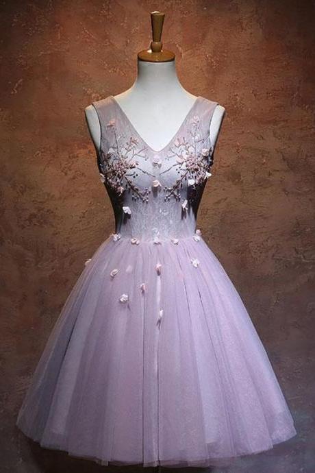 Pink V Neck Tulle Short Prom Dress,pink Homecoming Dress