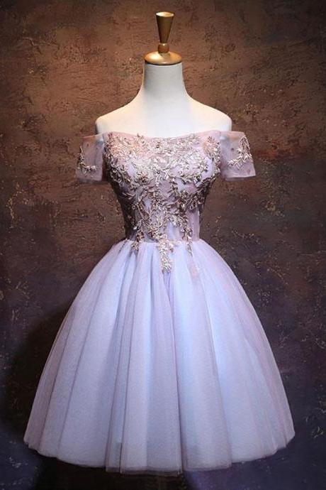 Cute Lace Applique Tulle Short Prom Dress,homecoming Dress