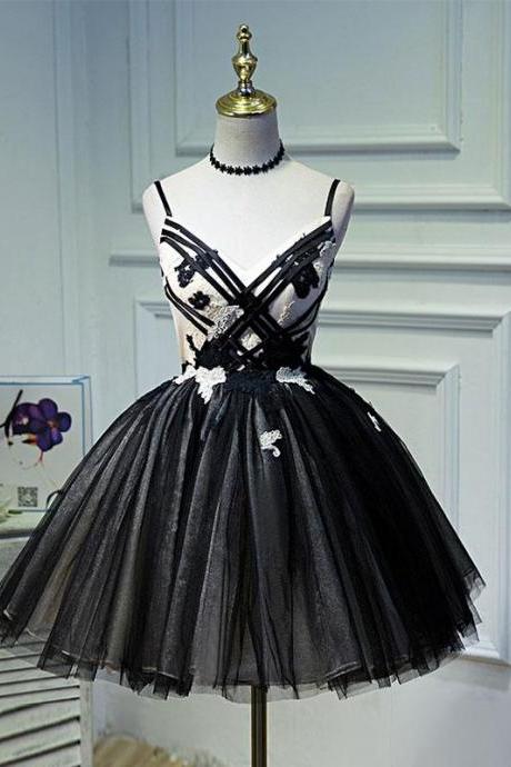 Unique Black Tulle Short Prom Dress,black Homecoming