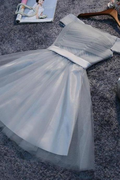Simple gray tulle mini prom dress,homecoming dress