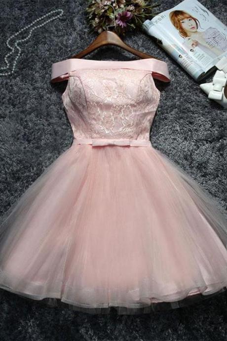 Cute Pink Lace Tulle Short Prom Dress,homecoming Dress