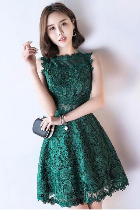 Green Lace See Through Short Prom Dress,lace Evening Dress