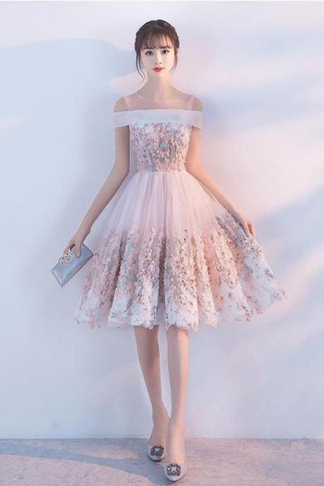 Pink Lace Tulle Short Prom Dress,pink Homecoming Dress