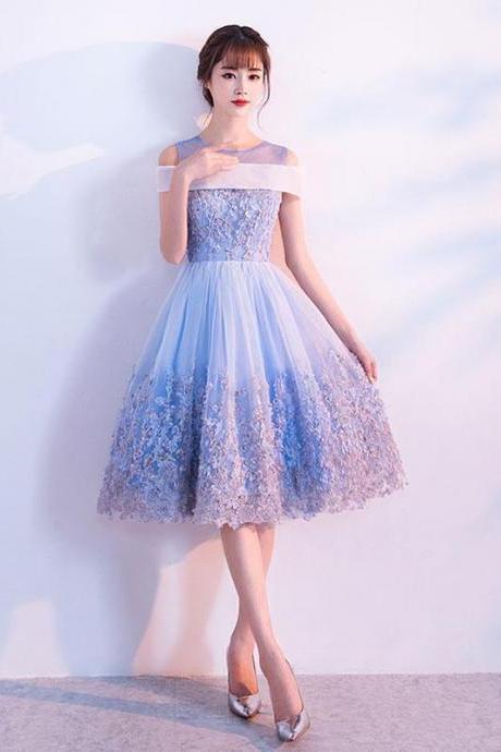 Cute Blue Lace Tulle Short Prom Dress,blue Homecoming Dress