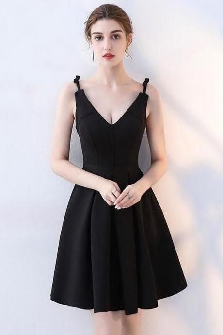 Simple Black V Neck Short Prom Dress,homecoming Dress