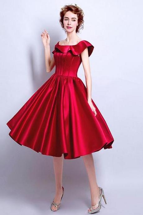 Burgundy Satin Short Prom Dress,burgundy Evening Dress