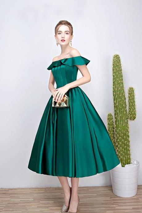 Green Satin Short Prom Dress,green Evenig Dress