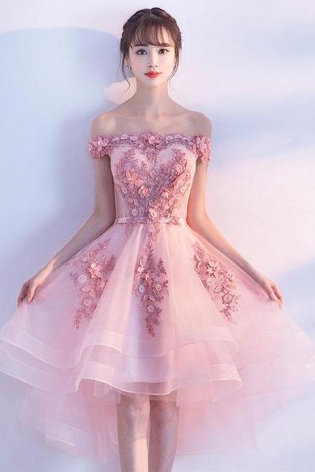 Cute Pink Lace Tulle Short Prom Dress,pink Party Dress