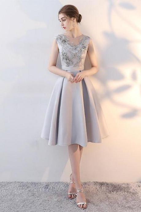Gray Satin Lace Short Prom Dress,homecoming Dress