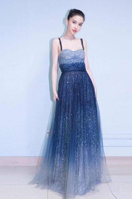 Beautiful Blue Sequins Long Prom Dress,evening Dress