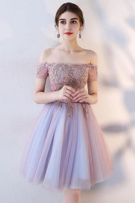 Cute Lace Off Shoulder Short Prom Dress,homecoming Dress