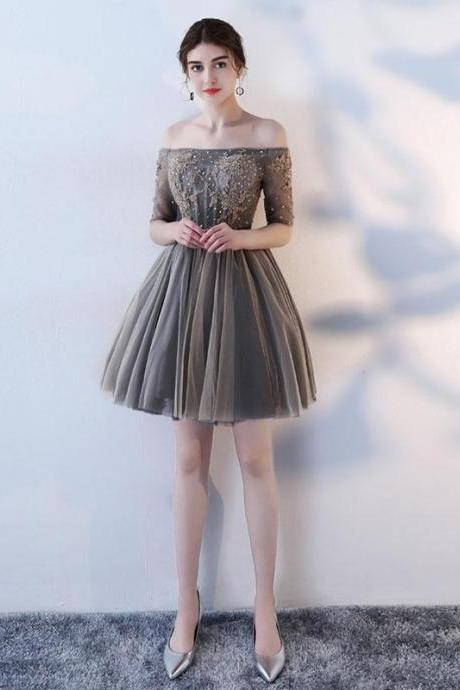 A Line 1/2 Sleeve Lace Short Prom Dress,homecoming Dress