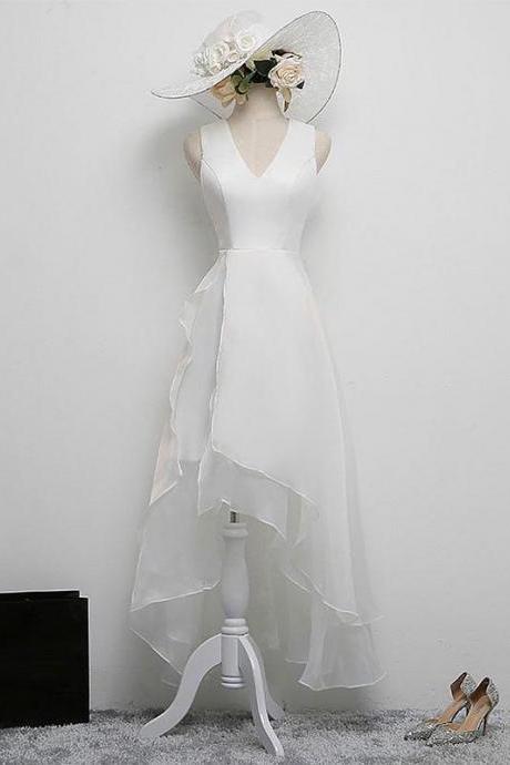 Simple White V Neck Short Prom Dress,white Evening Dress